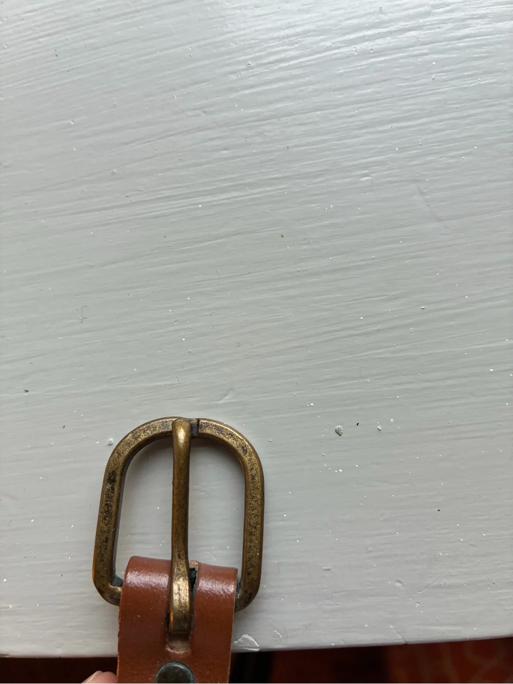 Mens Size 36 Surcingle Belt Striped Canvas Webbing Leather Trim Brass Buckle